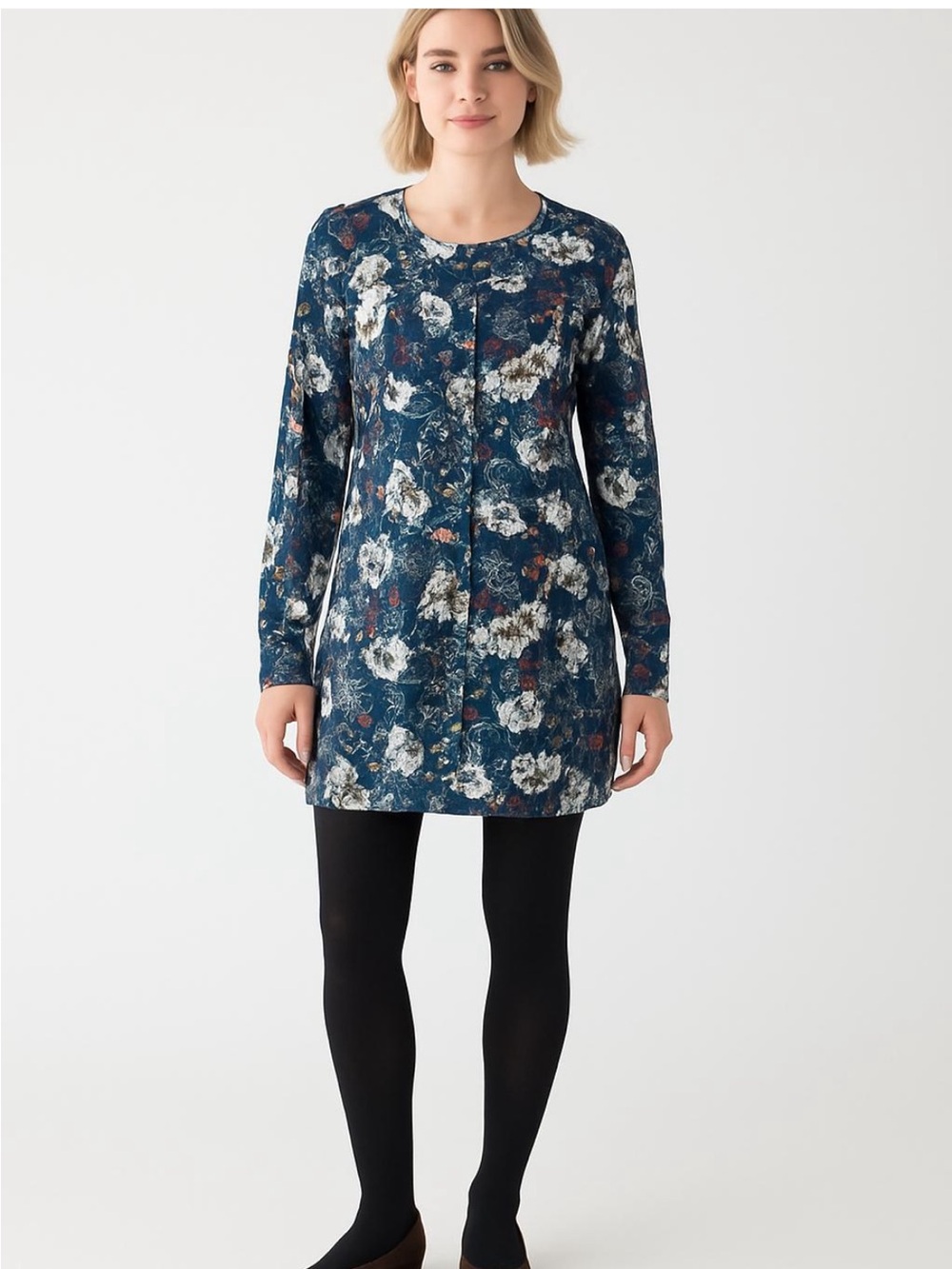 Duluth Trading Co Floral Long-Sleeve Tunic Dress, M